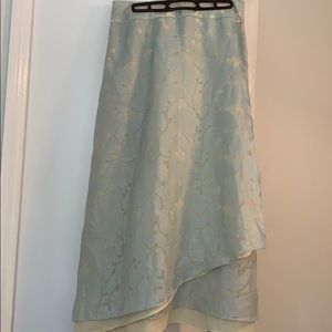 JJill linen blend skirt, sea glass/yellow, sz 10